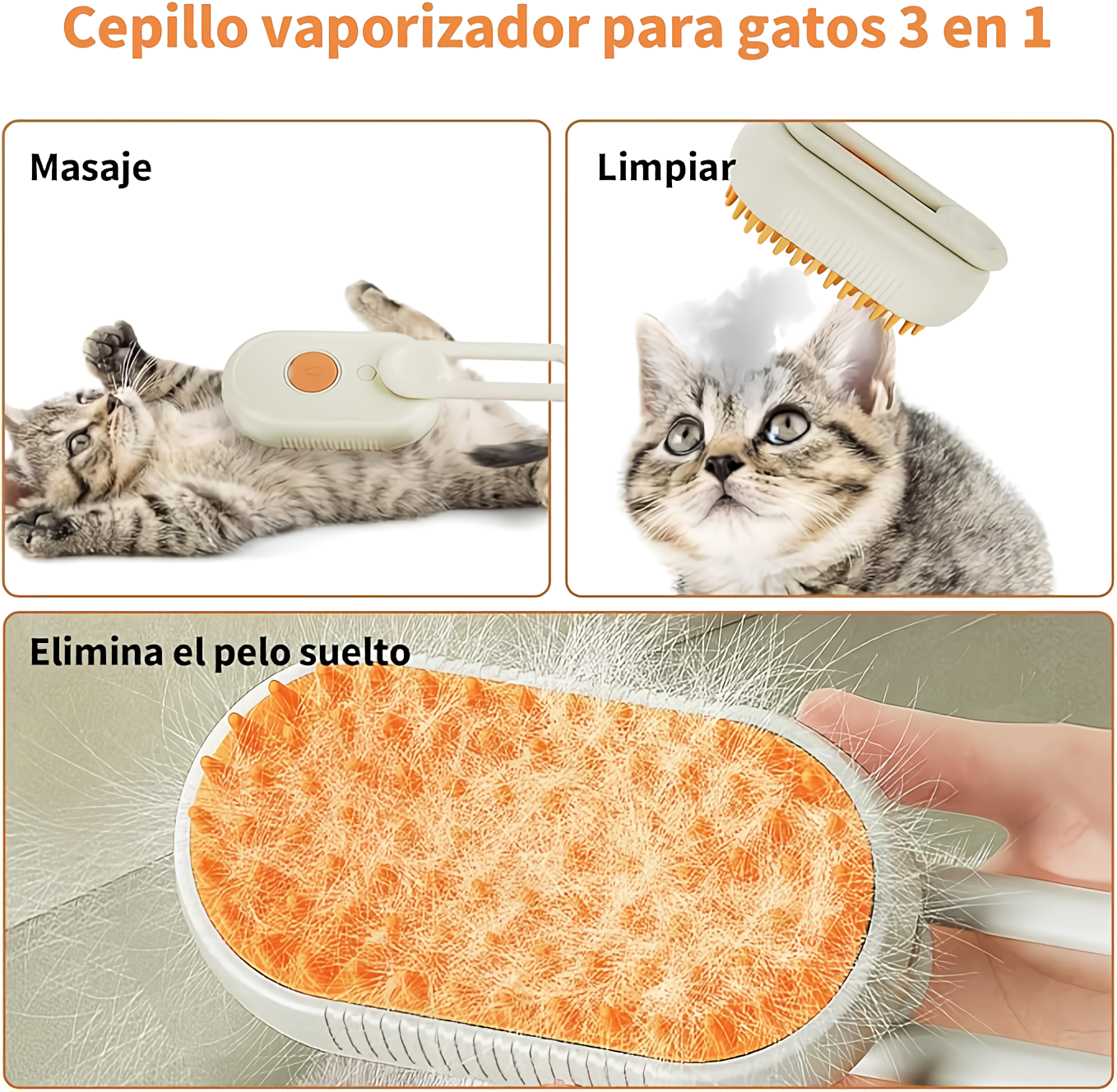 Cepillo A Vapor Mascotas 3en1 Limpieza